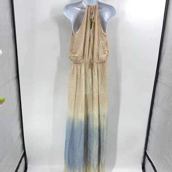 Lulus Size M Sweet Sunset Ombre Dip Dyed Halter Maxi Dress Blue Blush Cream - Picture 10 of 15